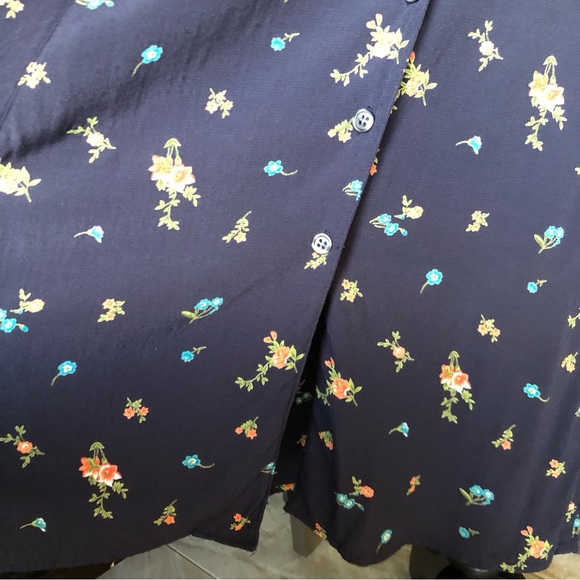 Vtg Eddie Bauer navy floral cottagecore prairie midi shirt dress button down M - Picture 6 of 13